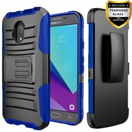 Circlemalls Combo Holster Samsung Galaxy J3 Orbit Case/Galaxy J3 Eclipse 2/J3 Prime 2/J3 Express Prime/J3 Achieve/Galaxy J3 Emerge 2018 Case Case, With [Tempered Glass Screen Protector] And Stylus Pen-Blue